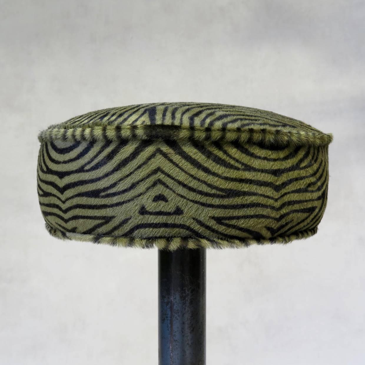 Mid-Century Modern Brass, Metal and Faux-Zebra Stool, France, circa 1950s For Sale