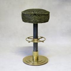 Brass, Metal and Faux-Zebra Stool, France, circa 1950s