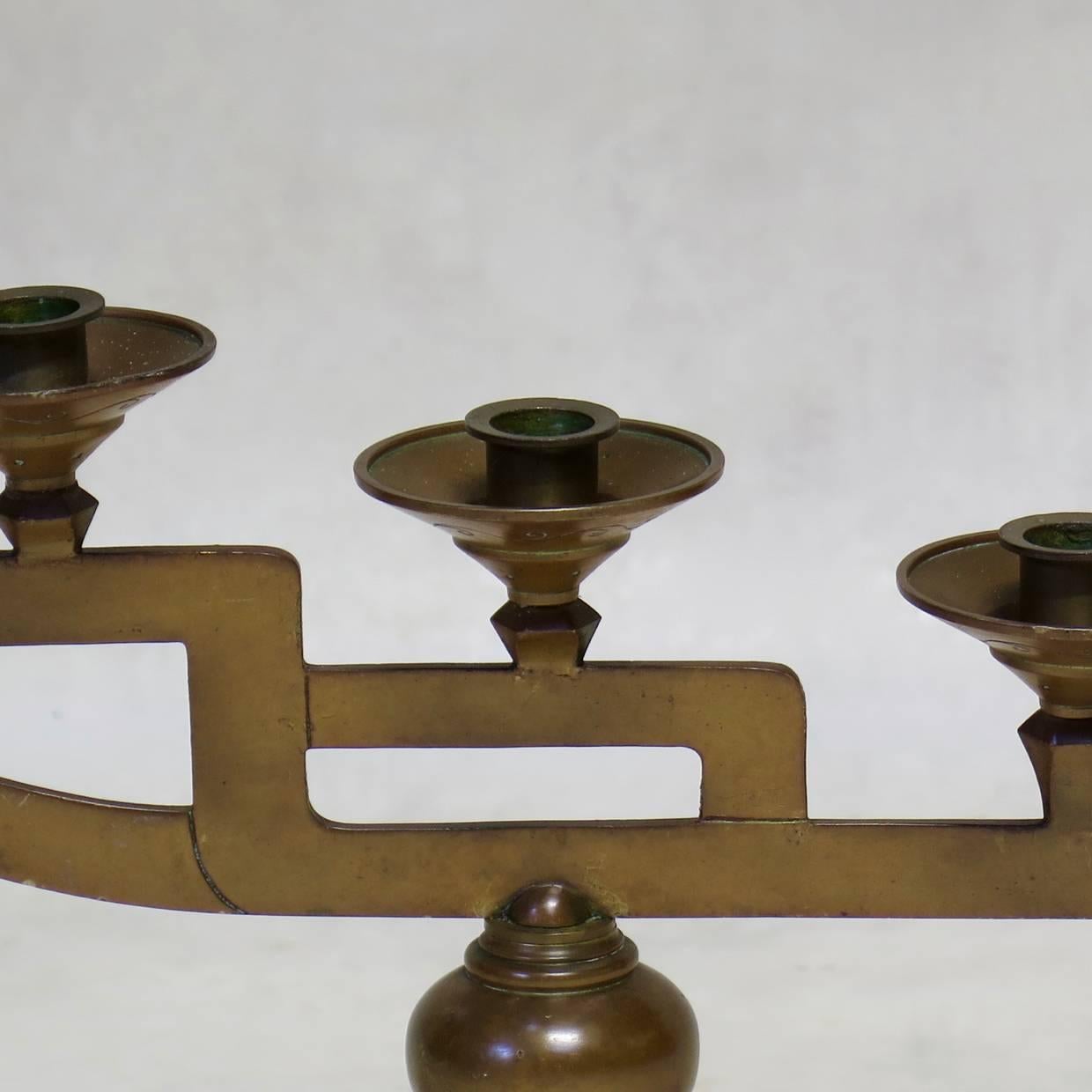 French Pair of Copper-Coloured Stepped Candle Holders, France, circa 1920s For Sale