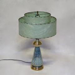 Pair of Gold Speckled Porcelain Lamps with Paper Shades, USA, 1950s