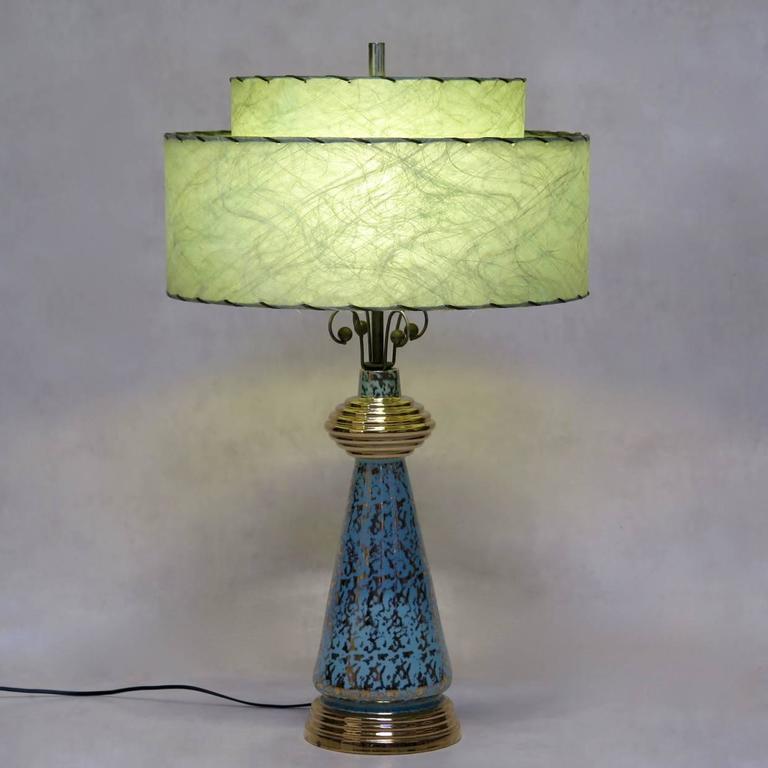 Pair of Gold Speckled Porcelain Lamps with Paper Shades, USA, 1950s For ...