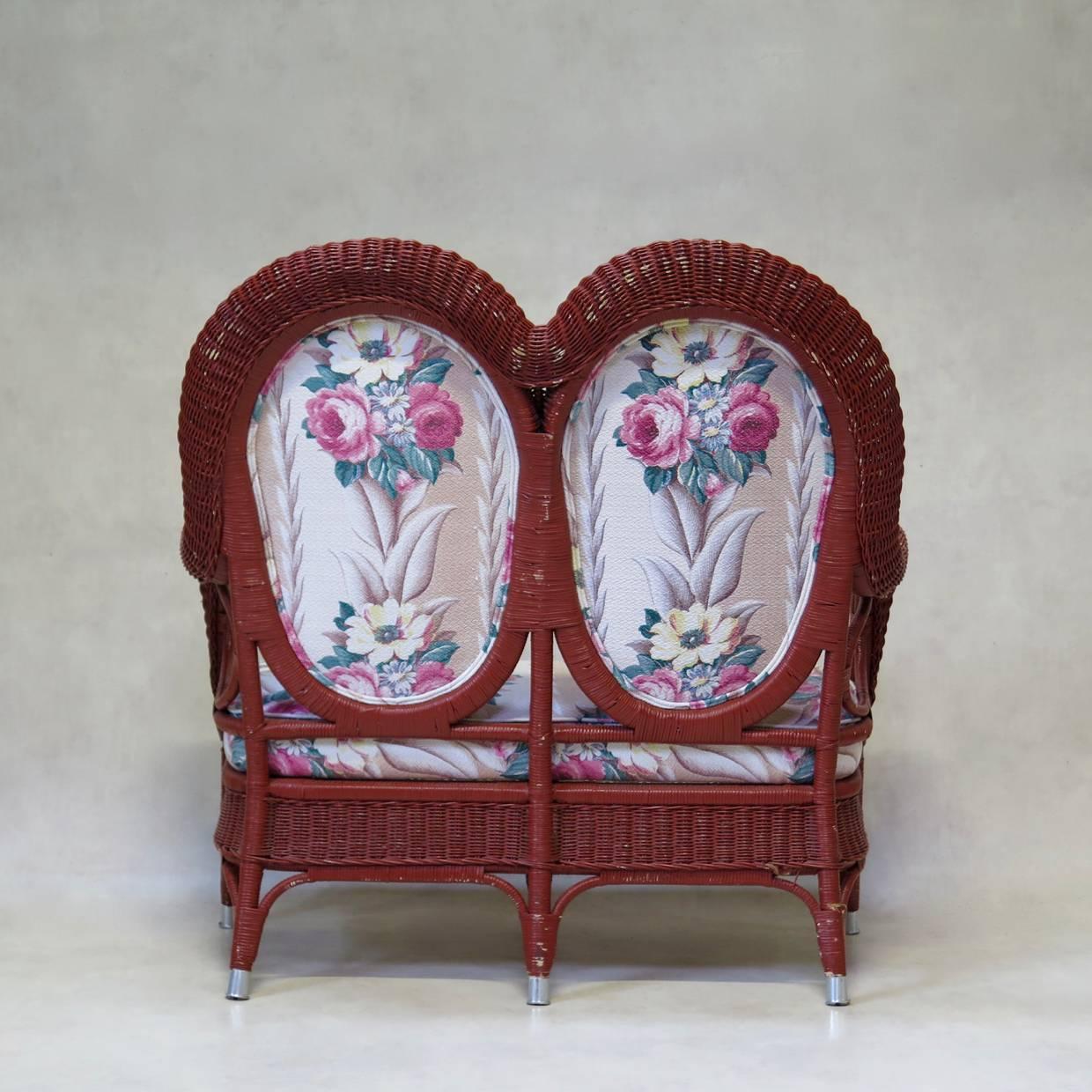 French Wicker Settee and Two Armchairs, France, circa 1930s For Sale