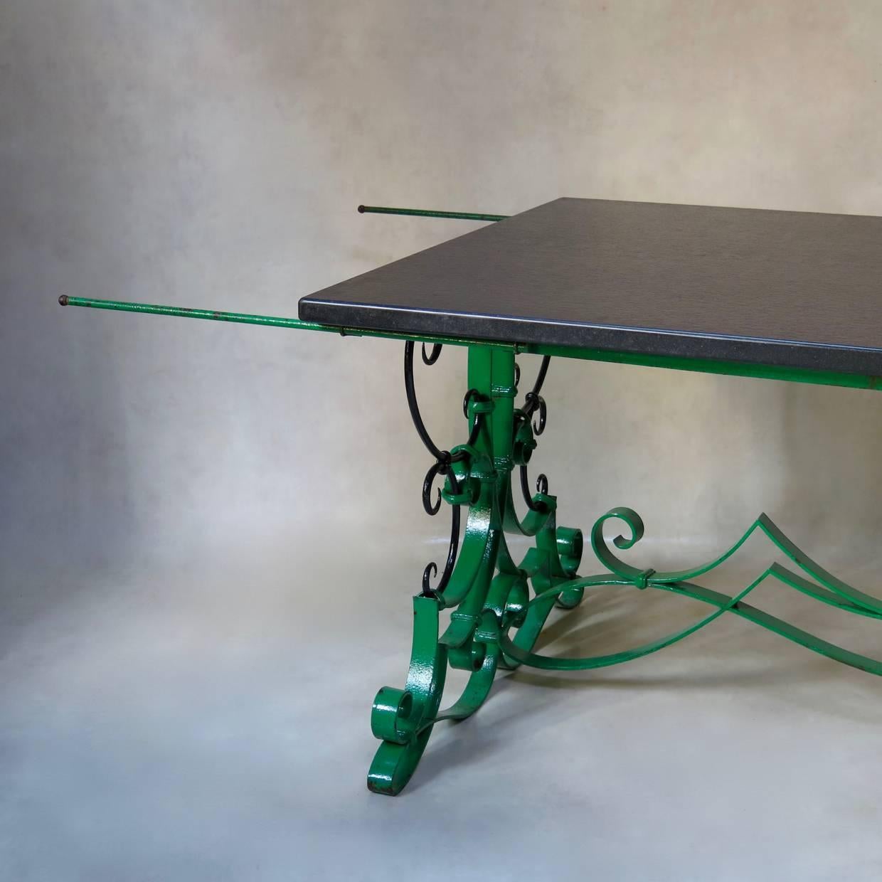 French 1940s Wrought Iron and Slate Extending Dining Table For Sale 1