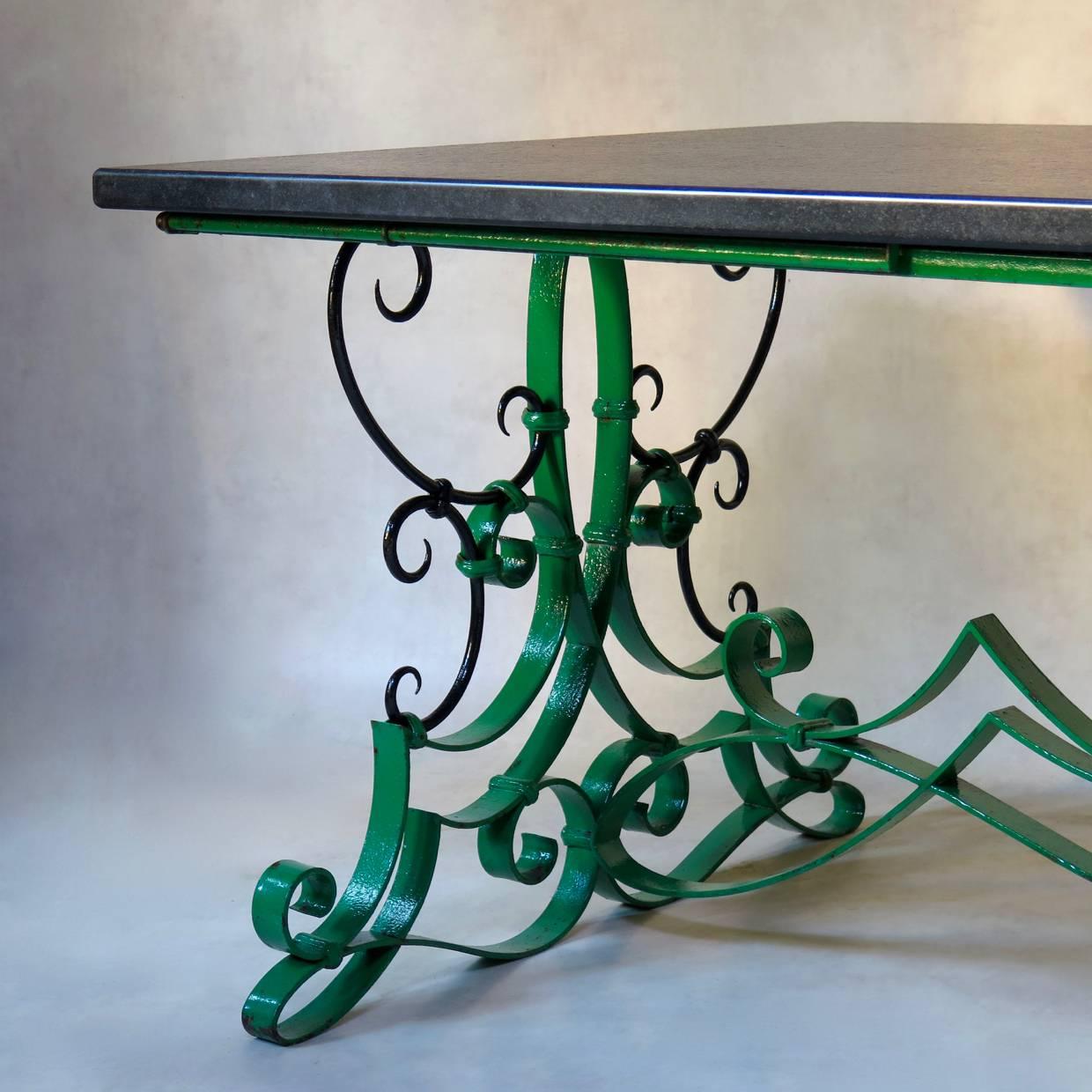 20th Century French 1940s Wrought Iron and Slate Extending Dining Table For Sale