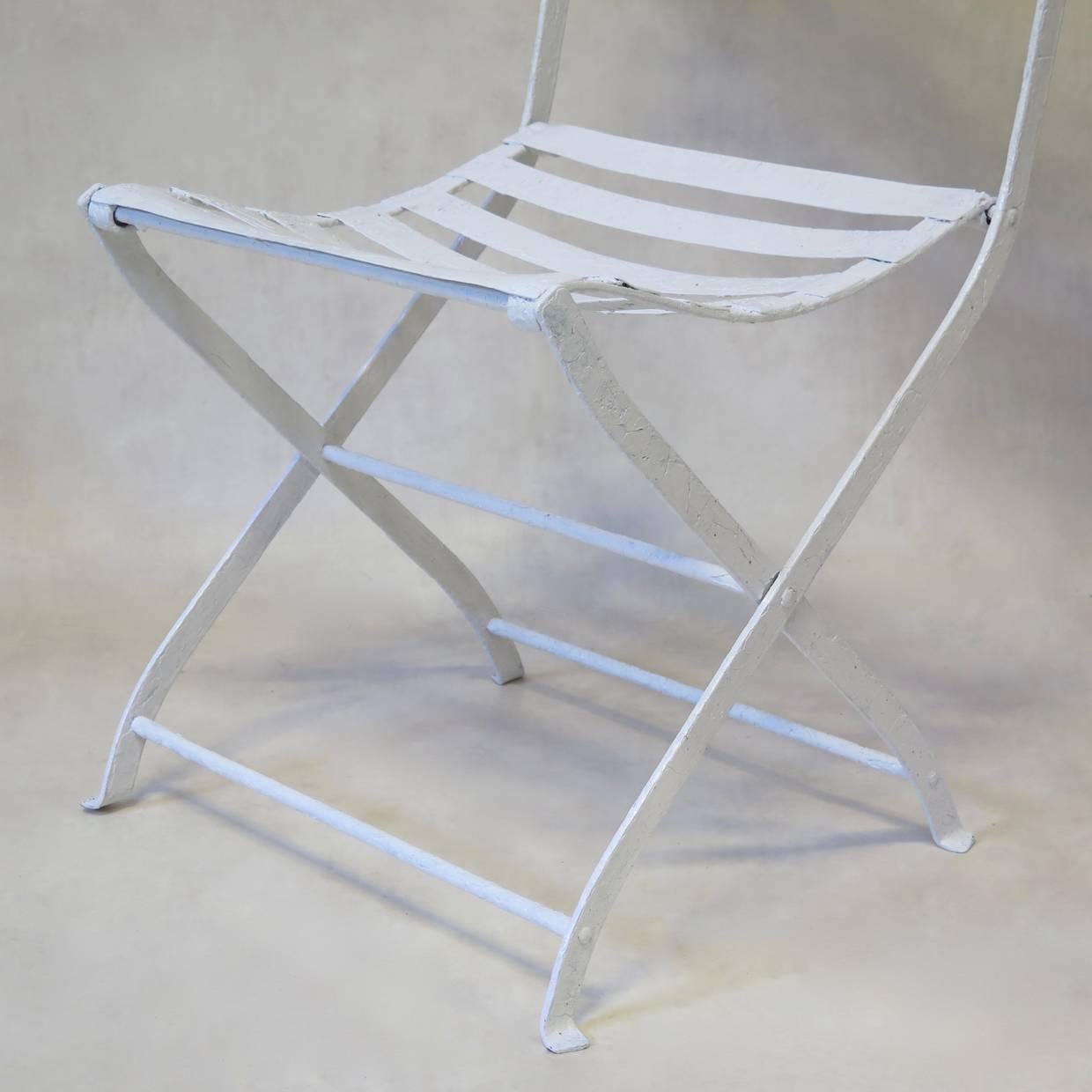 20th Century Pair of Folding Iron Garden Chairs, France, circa 1920s For Sale