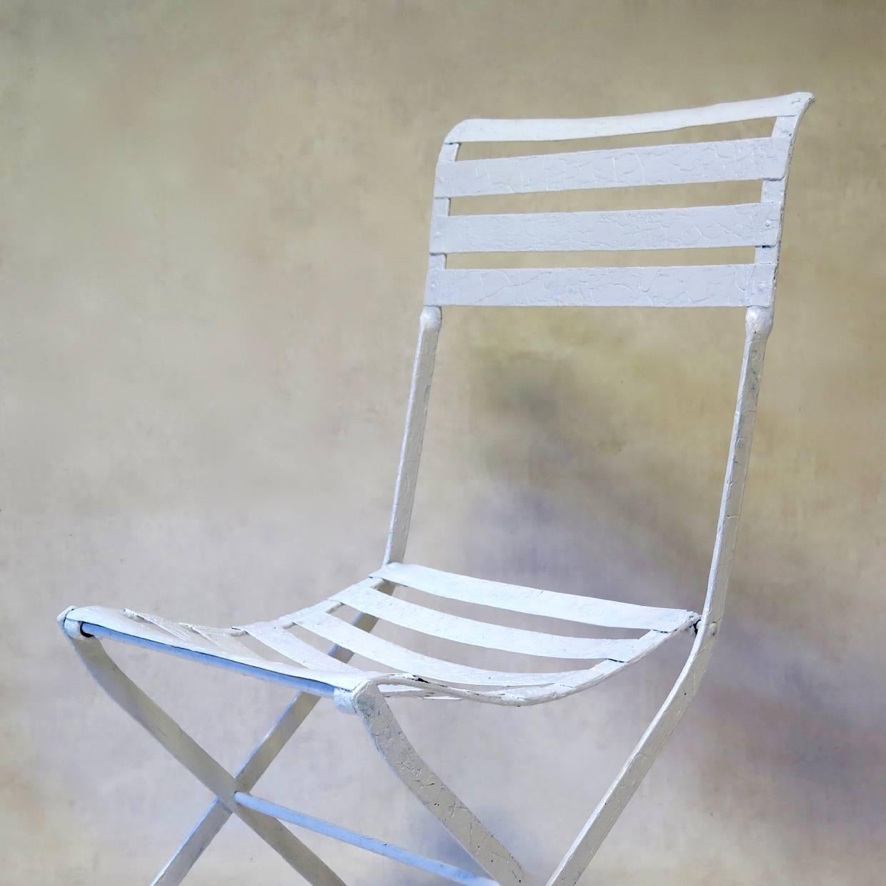 French Pair of Folding Iron Garden Chairs, France, circa 1920s For Sale