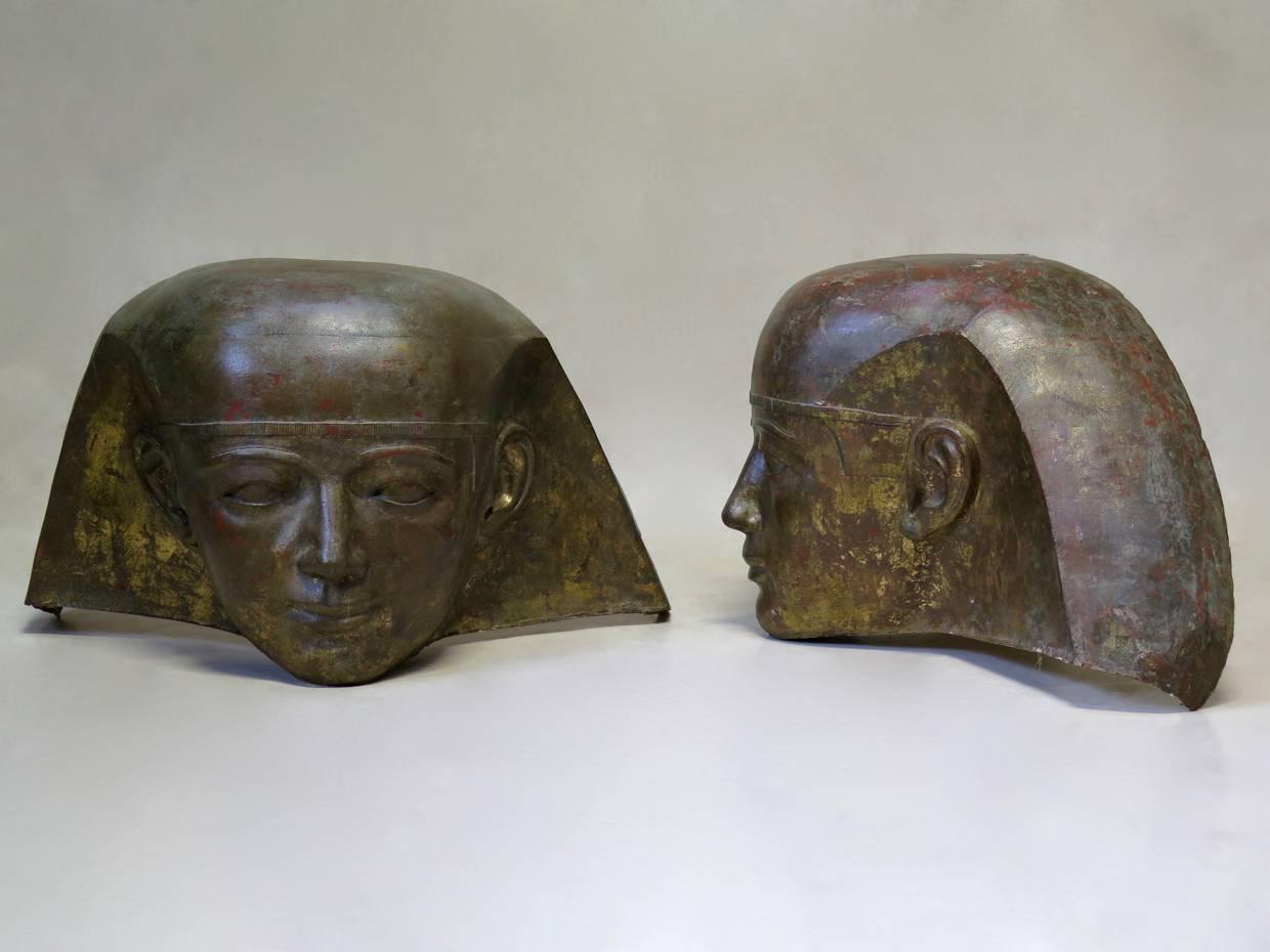 French Large Pair of Fiberglass Egyptian Pharaoh Heads, France, circa 1950s