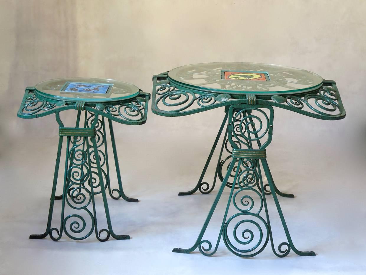 Art Deco One-of-a-Kind Iron Set, Two Tables and Two Columns, France, circa 1950s For Sale