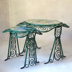 One-of-a-Kind Iron Set, Two Tables and Two Columns, France, circa 1950s