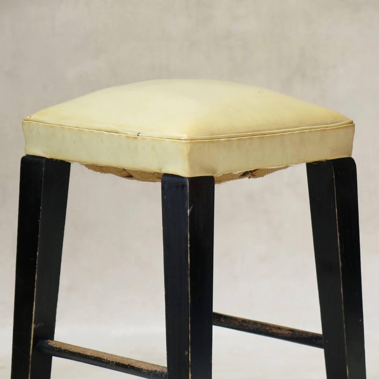 French Pair of Wood and Faux-Leather Stools, France, circa 1950s For Sale