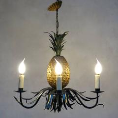 Painted Pineapple Chandelier, France, circa 1950s