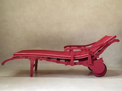 Red Wooden Sun Lounger, France, circa 1930s
