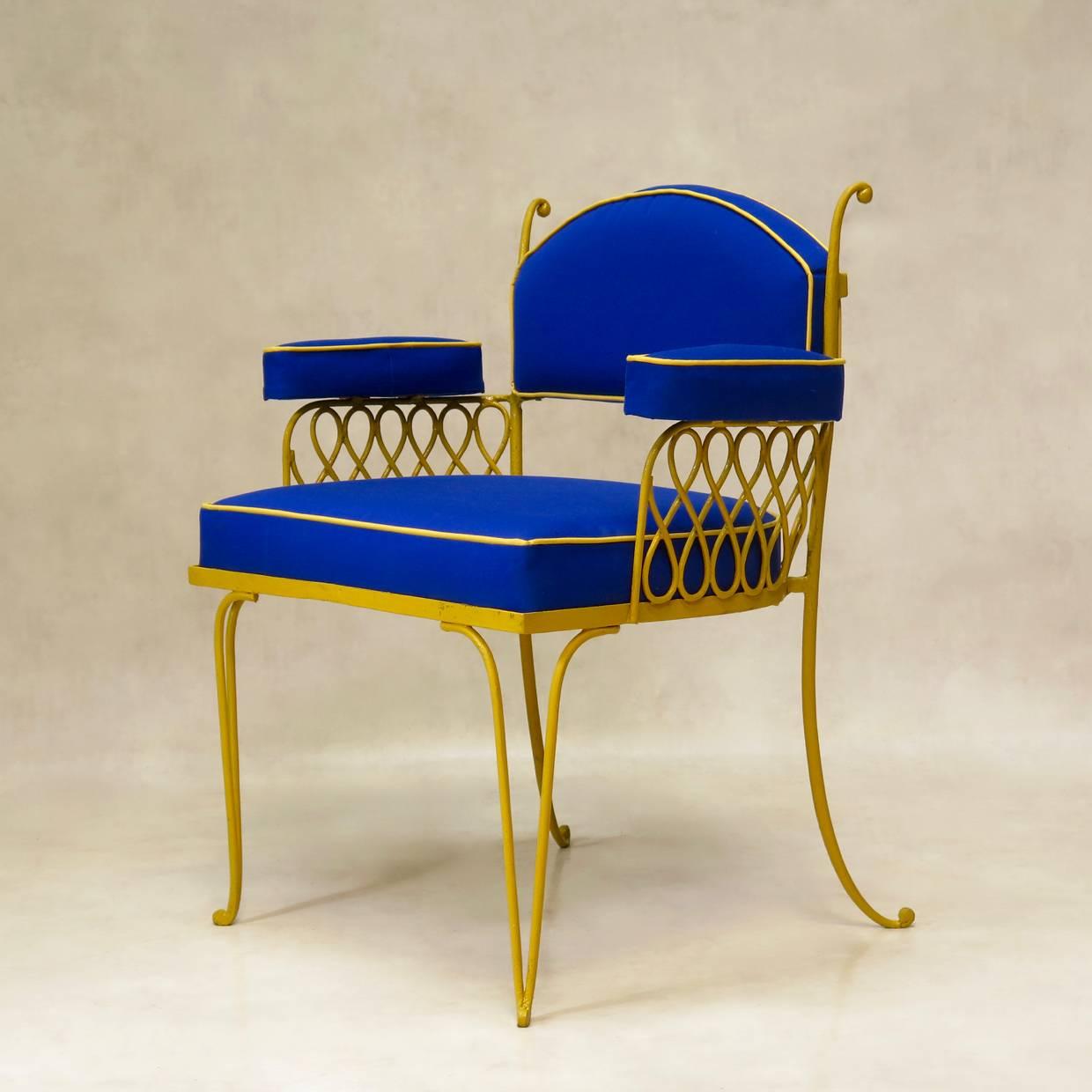 French Pair of Wrought Iron Art Deco Chairs by René Prou, France, 1940s