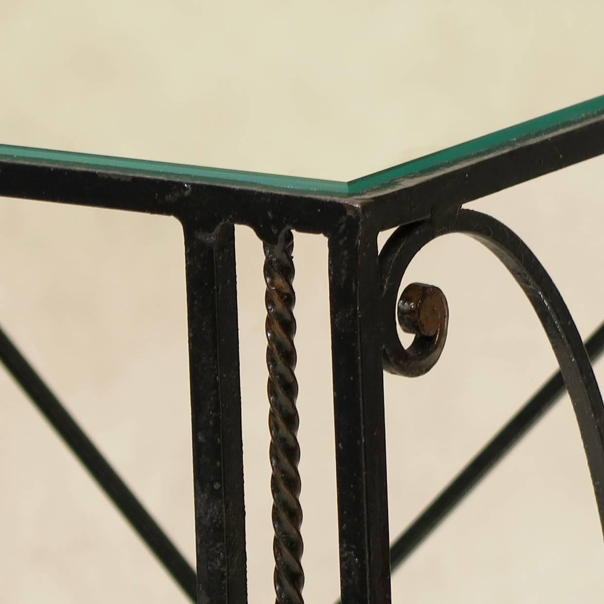 Pair of Art Deco Iron and Mirror Nightstands, France, circa 1940s (Eisen)