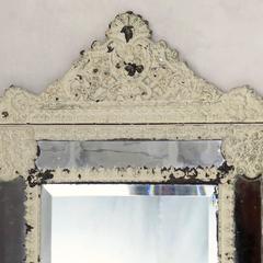 Painted Repoussé Brass Parecloses Mirror, France, Late 19th Century