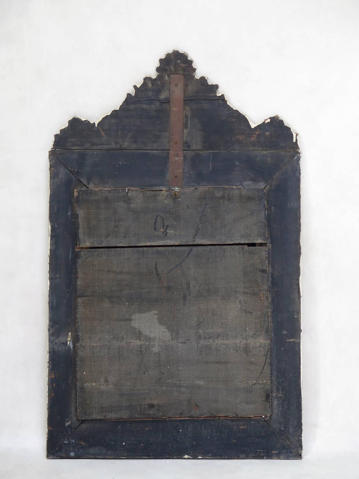 Bemalter Repouss-Spiegel mit Messingverschlüssen, Frankreich, spätes 19. Jahrhundert im Angebot 1