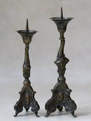 Pair of Louis XV Style Repoussé Copper Candlesticks, France, circa 1850s