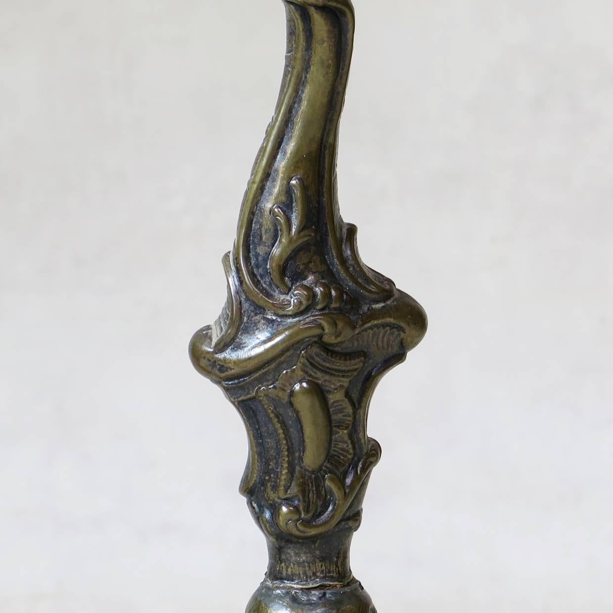 Pair of Louis XV Style Repoussé Copper Candlesticks, France, circa 1850s For Sale 1