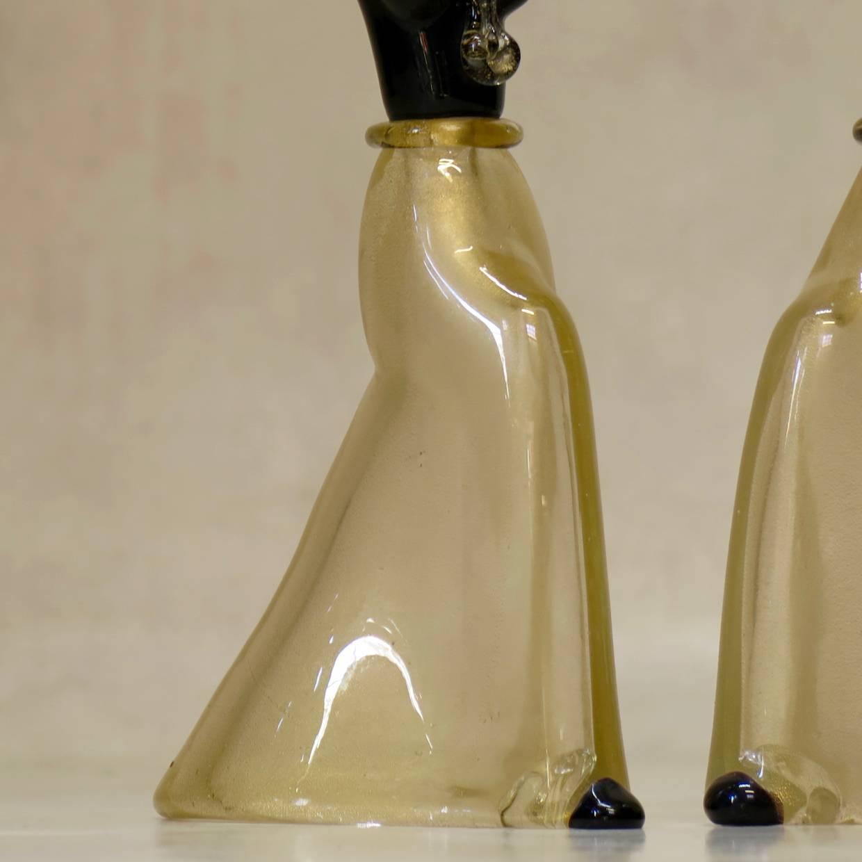 Black and Gold Murano Glass Candle Sticks, Italy, circa 1940s 2