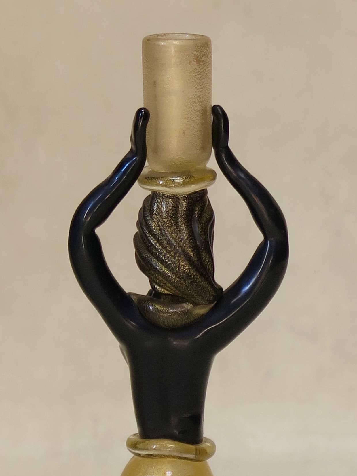Black and Gold Murano Glass Candle Sticks, Italy, circa 1940s 1