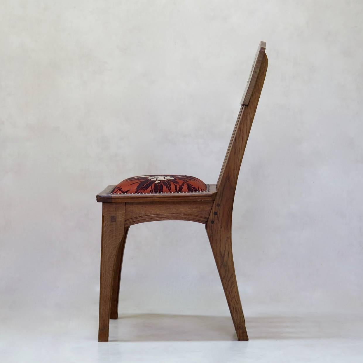 Arts and Crafts Six Arts & Crafts Style Oak Chairs by Léon Jallot, France, circa 1910