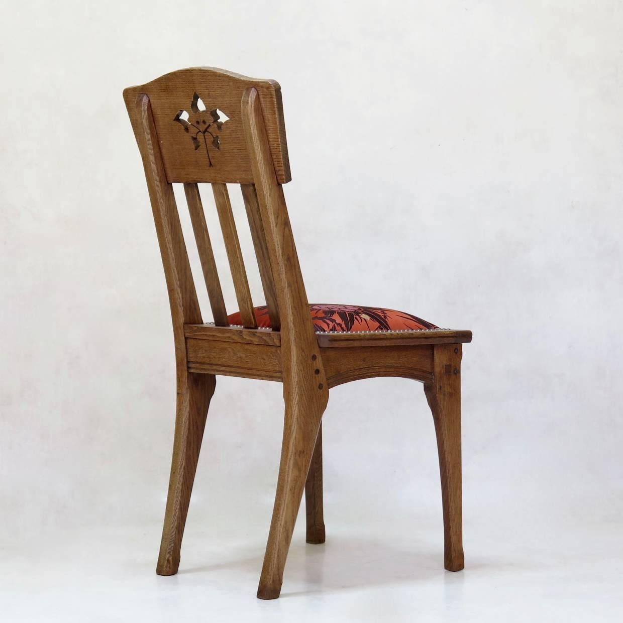 French Six Arts & Crafts Style Oak Chairs by Léon Jallot, France, circa 1910
