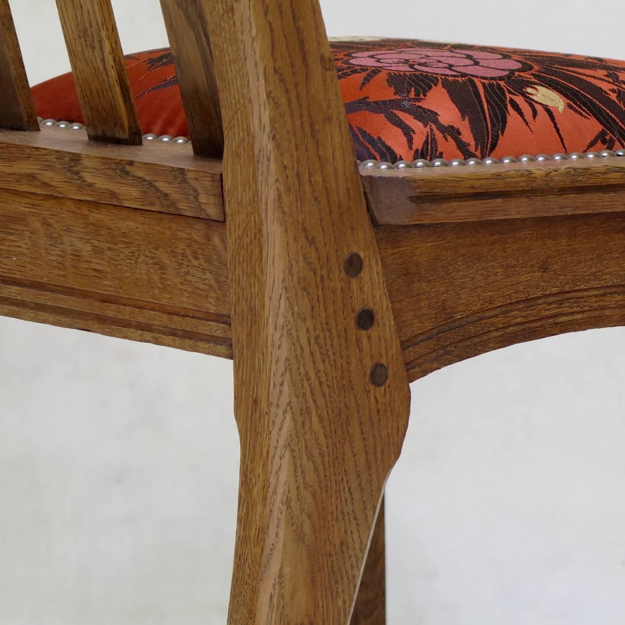 20th Century Six Arts & Crafts Style Oak Chairs by Léon Jallot, France, circa 1910