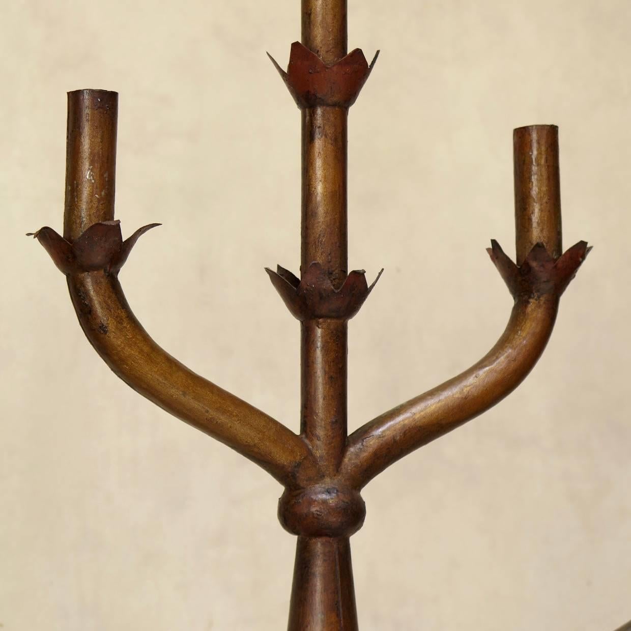 Large Burnished Gold Painted Candelabra, France, 19th Century In Fair Condition For Sale In Isle Sur La Sorgue, Vaucluse