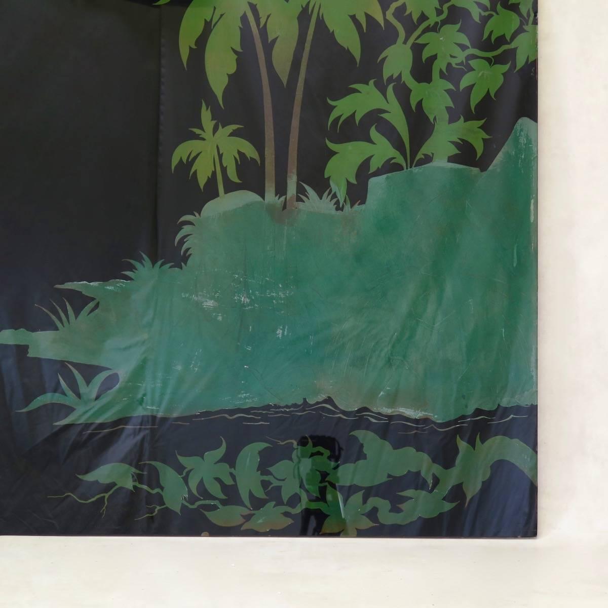 20ième siècle Grand panneau mural Art Déco en verre peint à l'envers, France, vers les années 1940 en vente