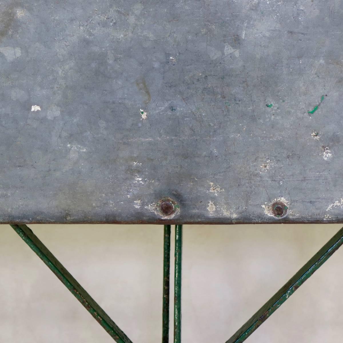 French Folding Zinc Top Iron Table, circa 1920s 4