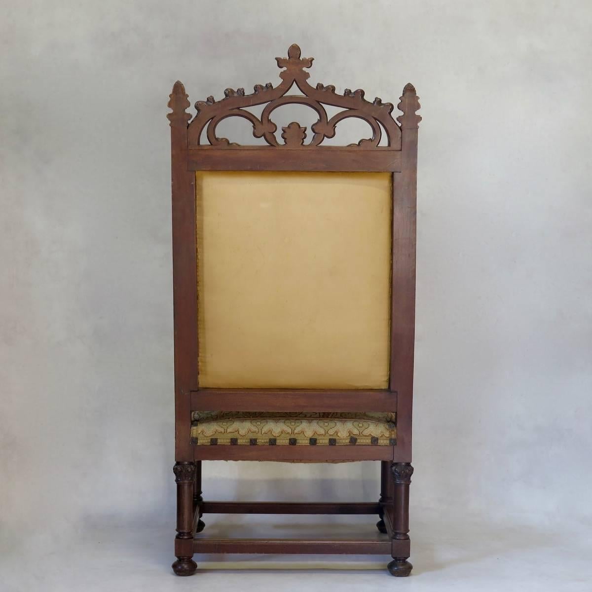 French Large Pair of Gothic Style Armchairs, France, 19th Century For Sale