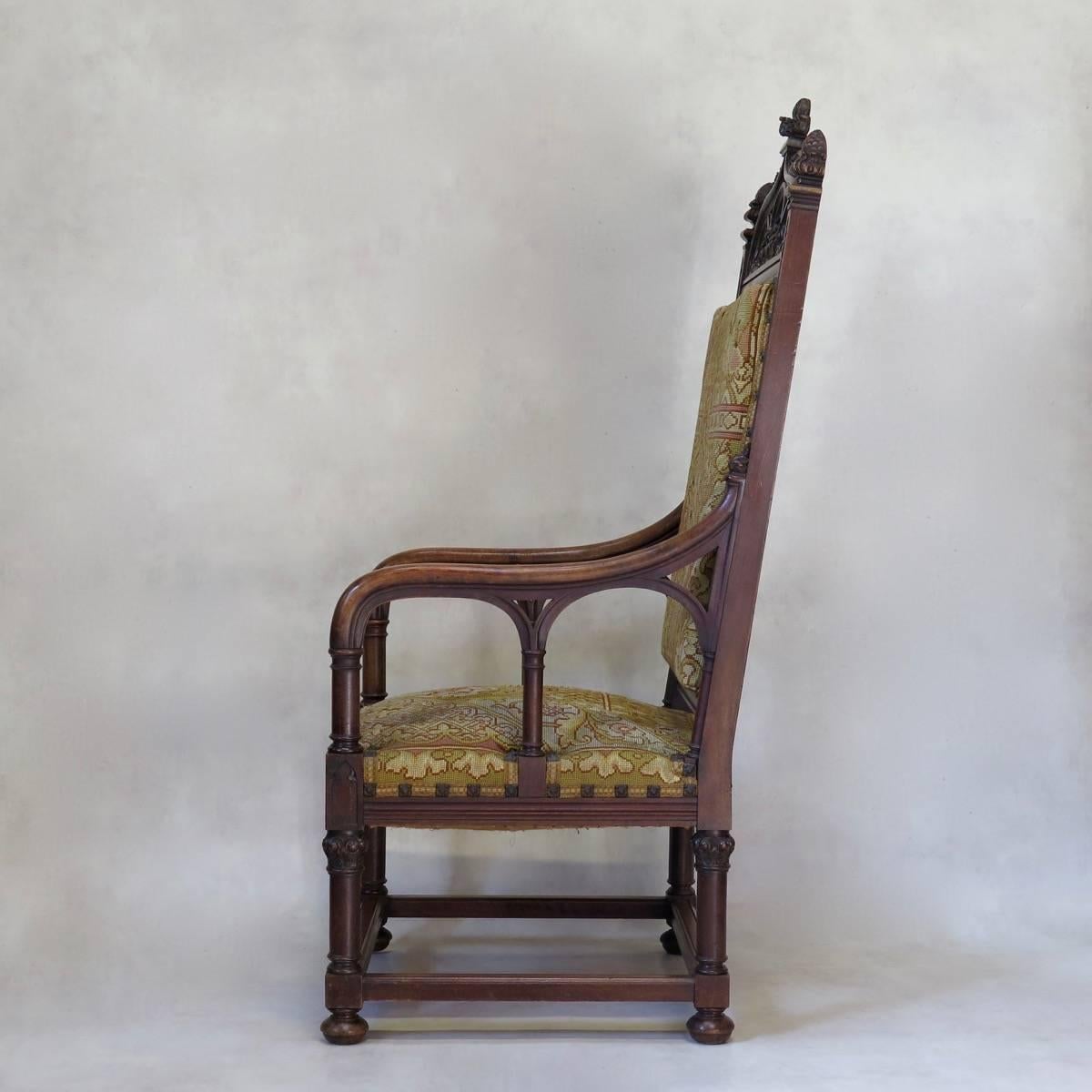 Gothic Revival Large Pair of Gothic Style Armchairs, France, 19th Century For Sale