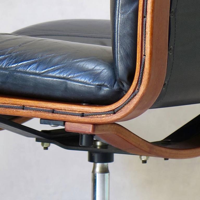 Pair of Scandinavian Leather and Plywood Desk Chairs, circa 1960s at