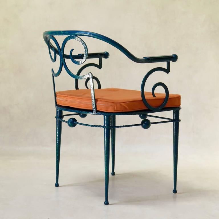 French Art Deco WroughtIron Chair in the Style of Poillerat, circa