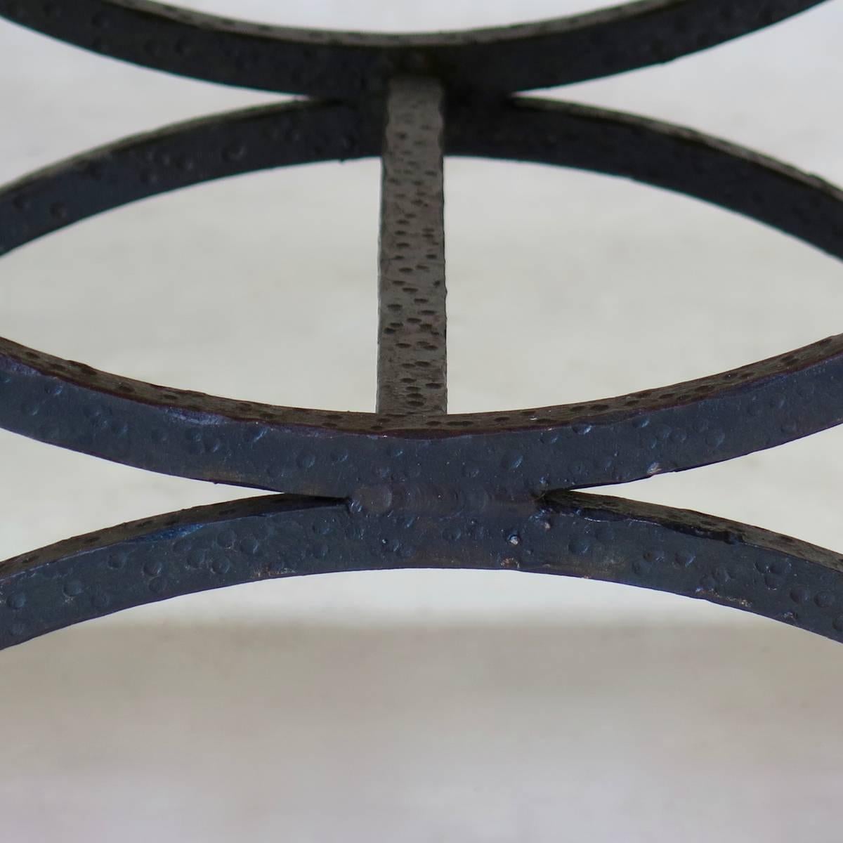 French Set of Five Chic Iron and Velvet Stools, France, circa 1940s For Sale