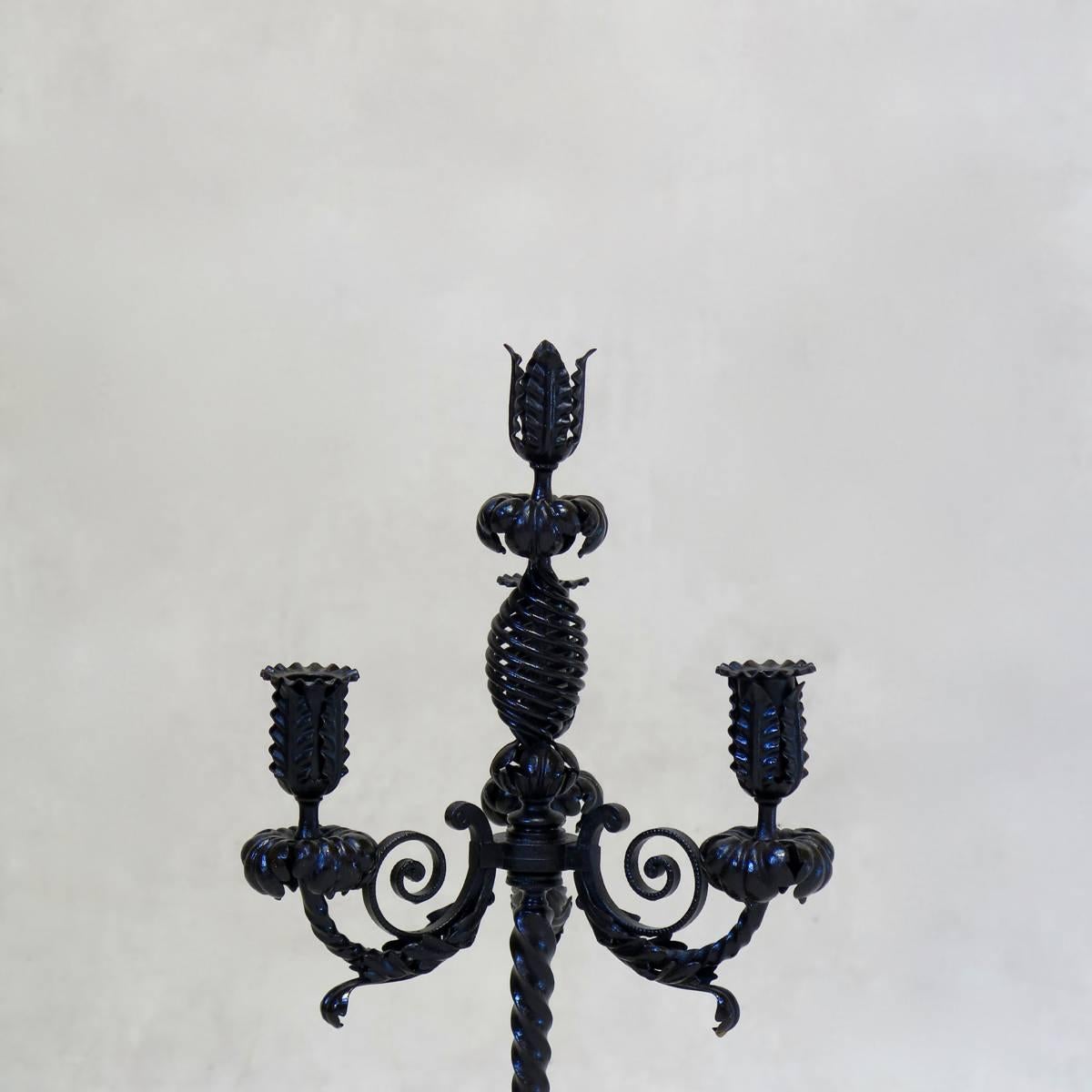 French Pair of Iron Candelabras with Phoenix Decor, France, circa 1880s For Sale