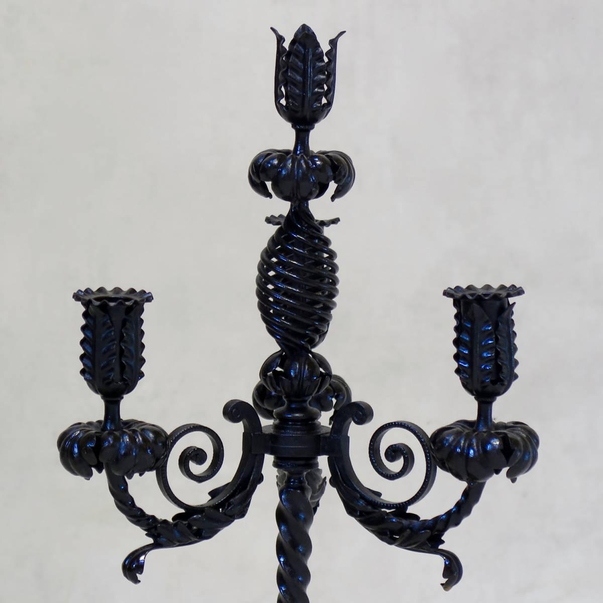 Pair of Iron Candelabras with Phoenix Decor, France, circa 1880s In Excellent Condition For Sale In Isle Sur La Sorgue, Vaucluse