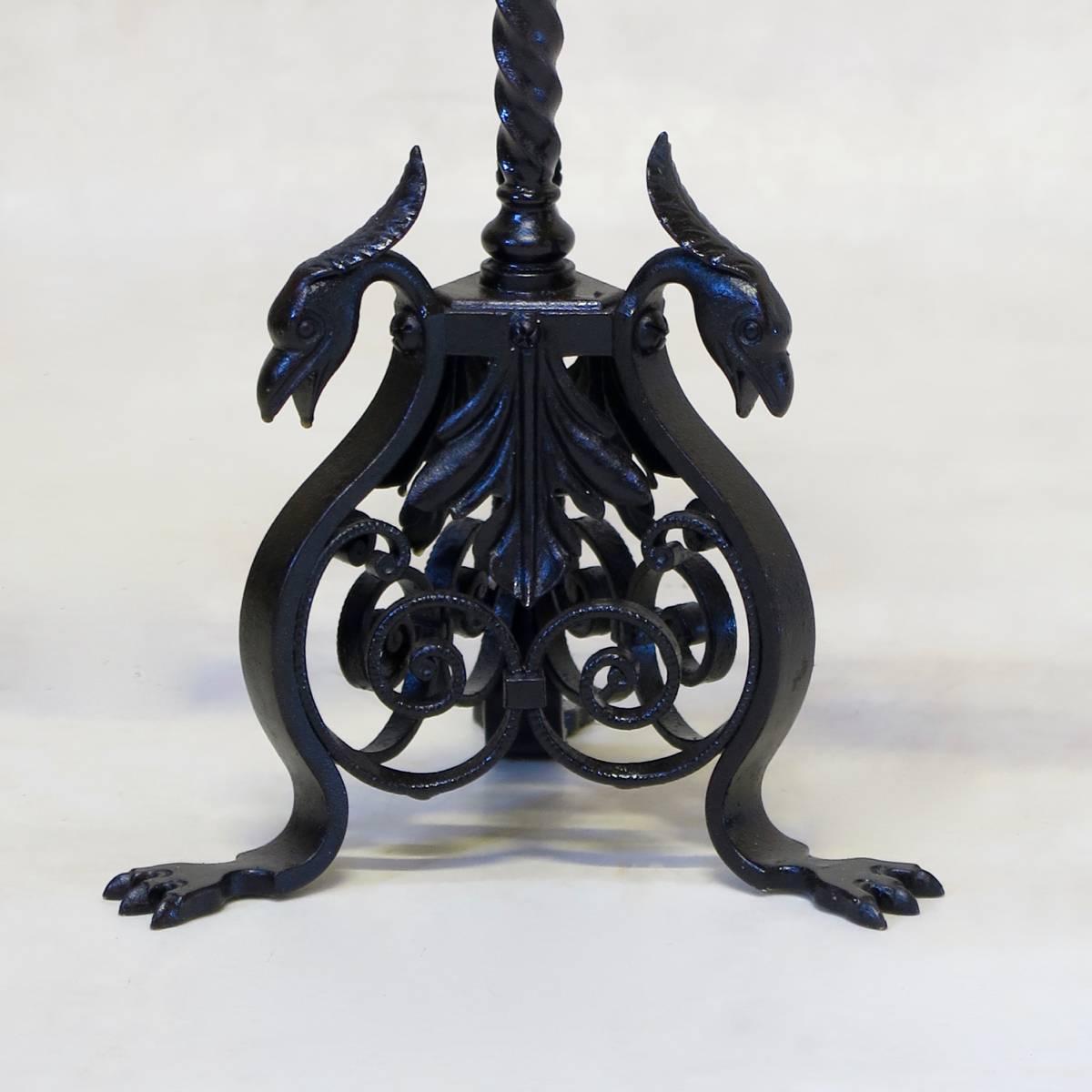 Pair of Iron Candelabras with Phoenix Decor, France, circa 1880s For Sale 1