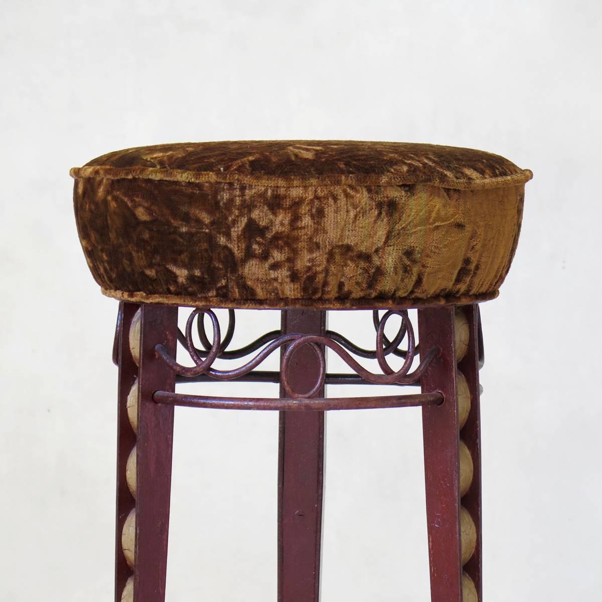 20th Century Pair of Art Deco Stools Attributed to René Prou, France, circa 1940s For Sale