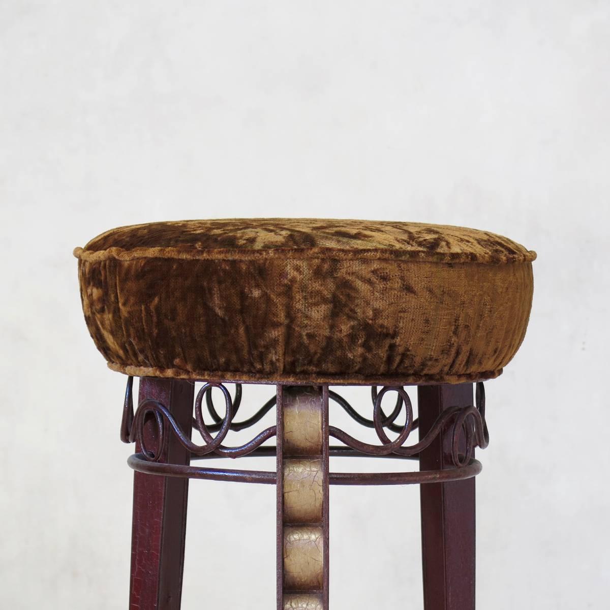 Painted Pair of Art Deco Stools Attributed to René Prou, France, circa 1940s For Sale