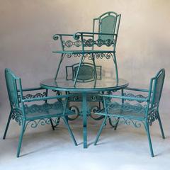 Unique French 1920s Patio Set, Comprising a Table & Four Lounge Chairs