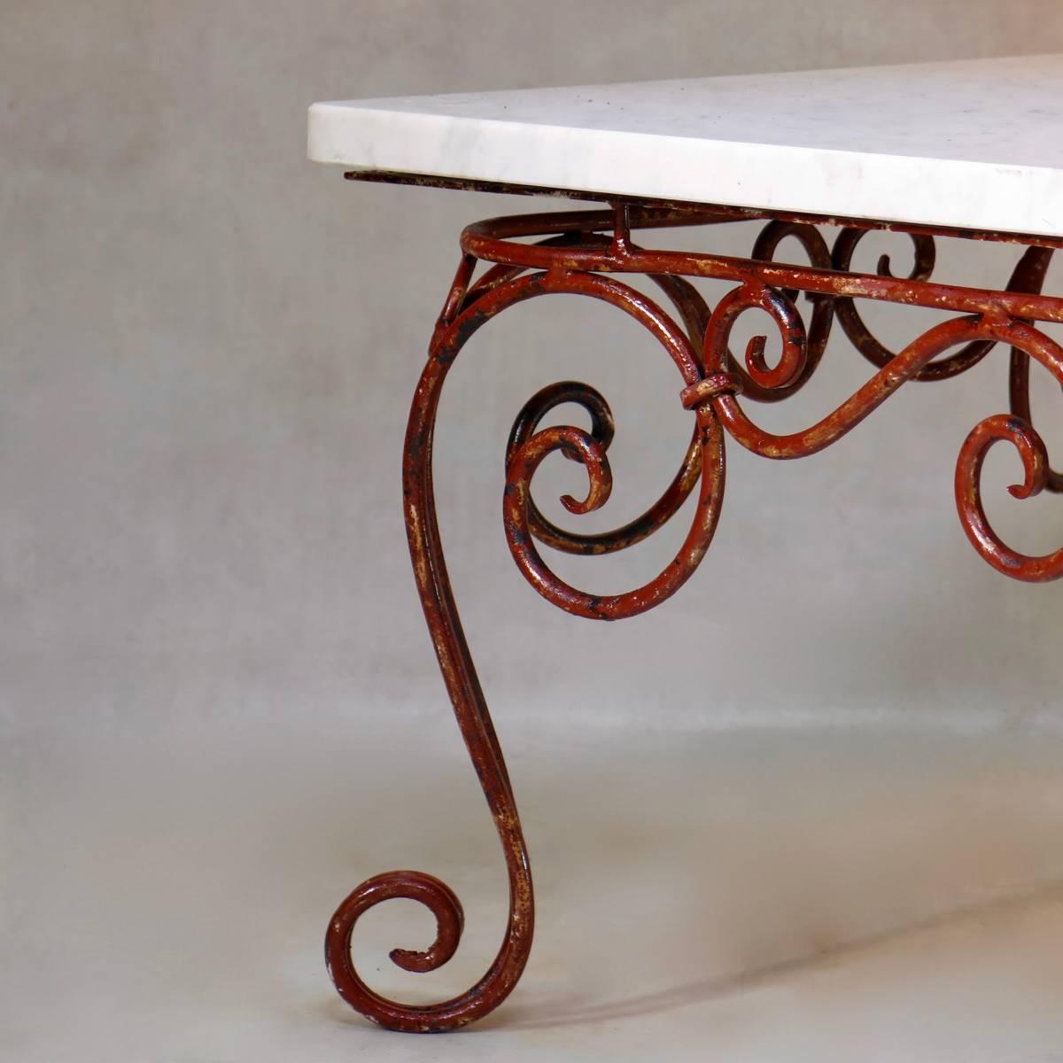 Art Deco French 1950s Iron and Marble Coffee Table For Sale