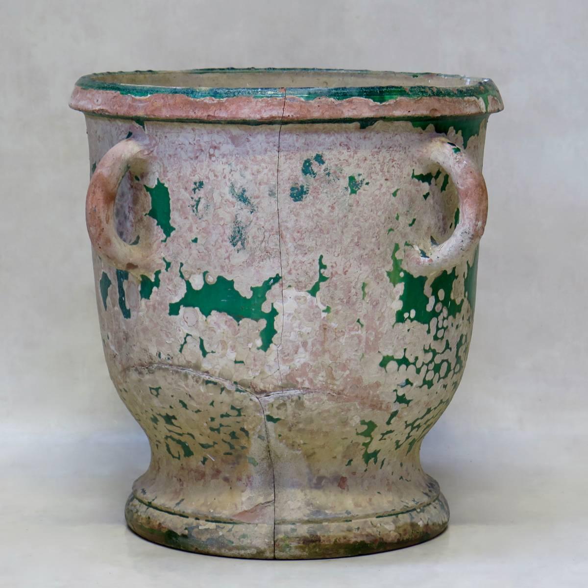 19th Century Rare Glazed Terracotta Planter from Anduze, France, circa 1850s