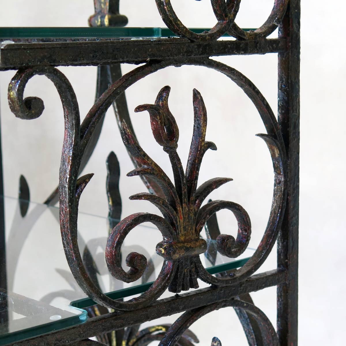 Glass French Wrought-Iron Shelves, Dated 