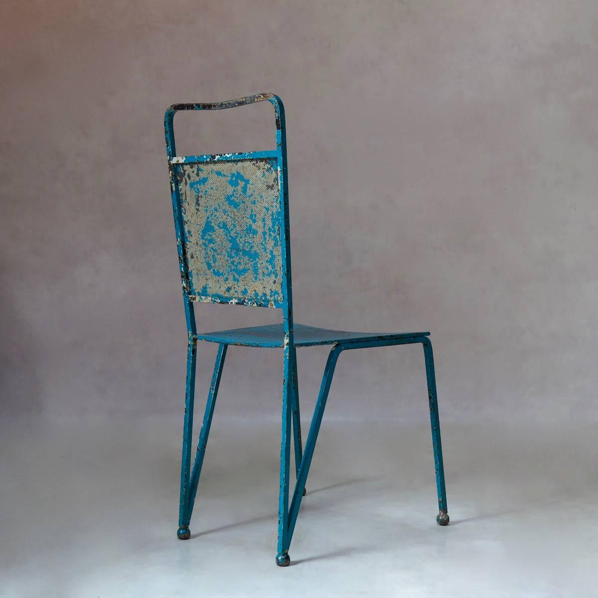 Set of 12 French Mid-Century Painted Iron Chairs in the Style of Matégot 1