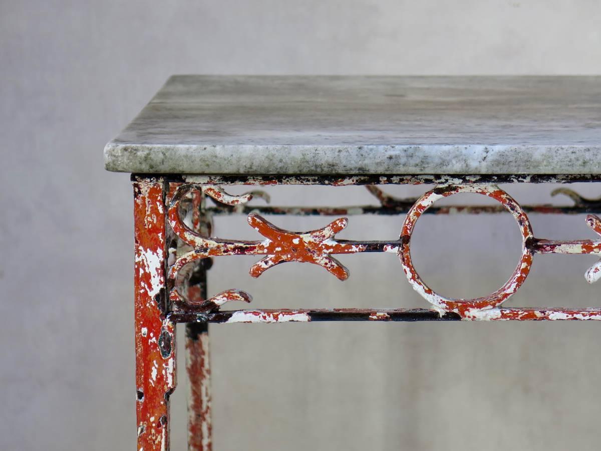 Art Deco Wrought-Iron and Marble Console, France, circa 1920s