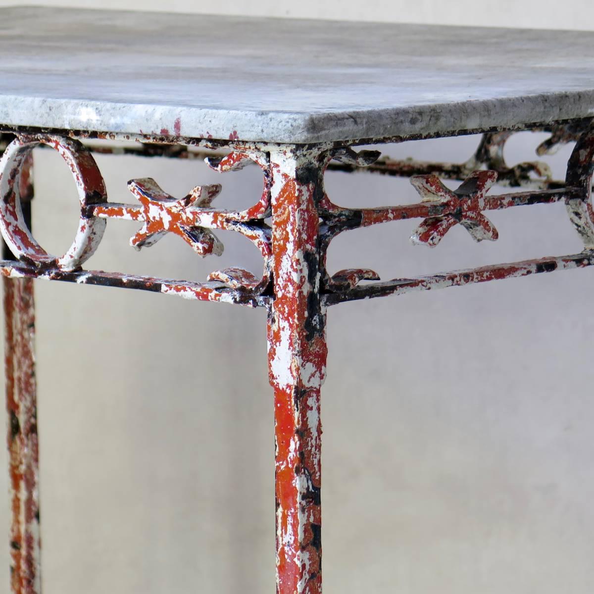 Painted Wrought-Iron and Marble Console, France, circa 1920s