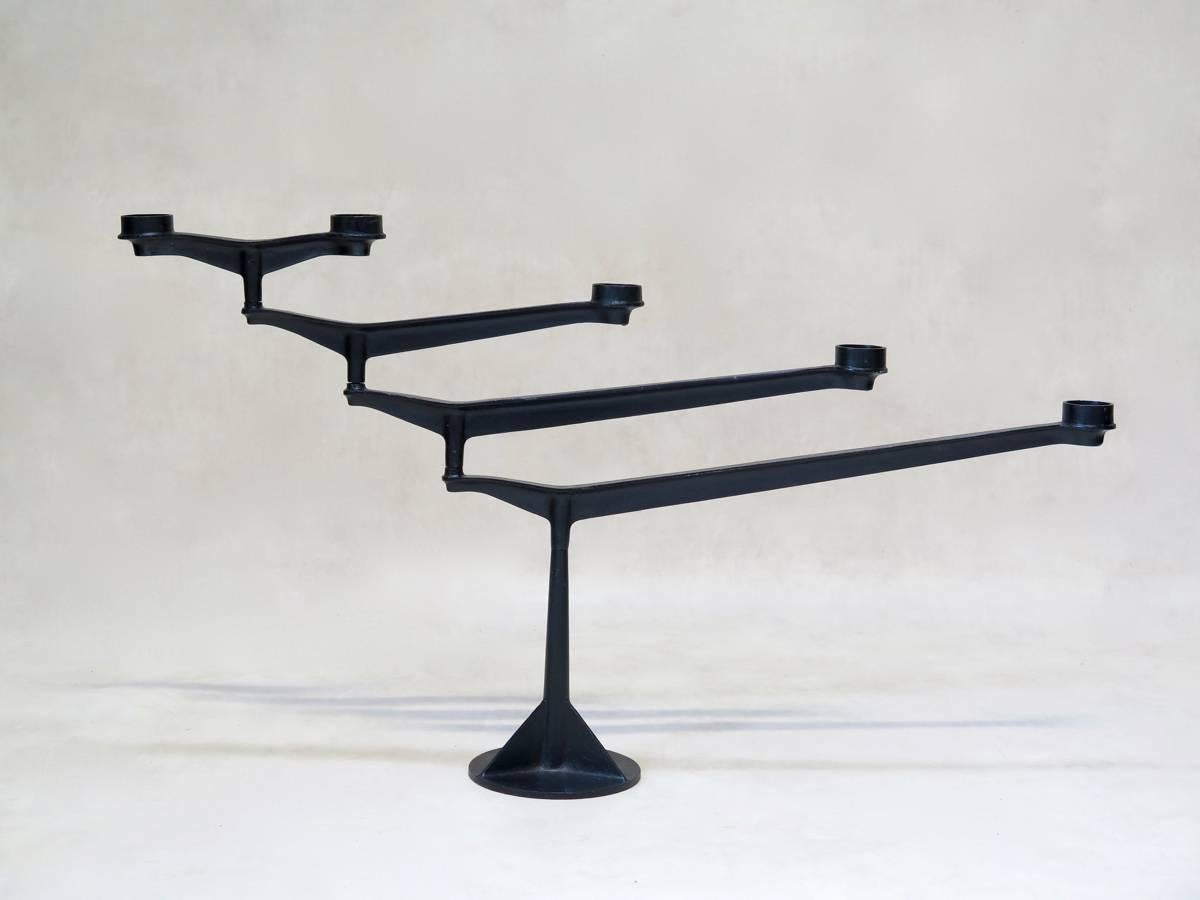 European Large Pair of Mid-Century Pivoting Cast Iron Candleholders For Sale