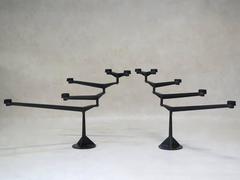 Large Pair of Mid-Century Pivoting Cast Iron Candleholders