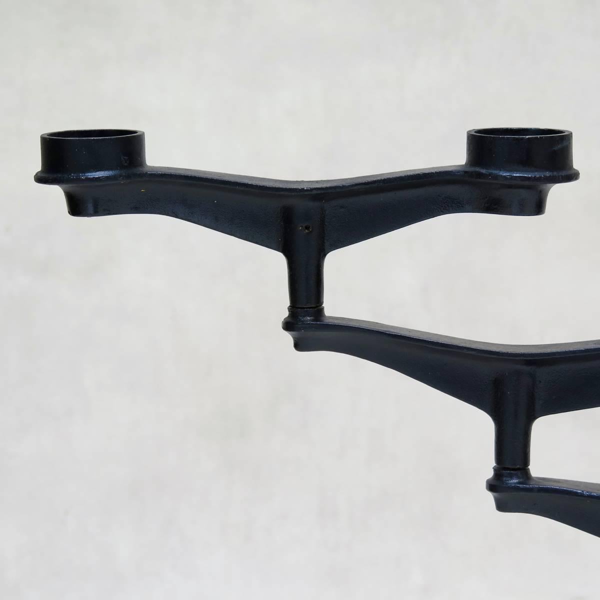 20th Century Large Pair of Mid-Century Pivoting Cast Iron Candleholders For Sale